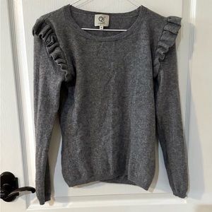 Qi Gray Cashmere Ruffle Sweater M